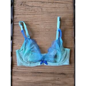 Very Sexy Lace Plunge Ombre Blue and Teal Bra sz 32DD
